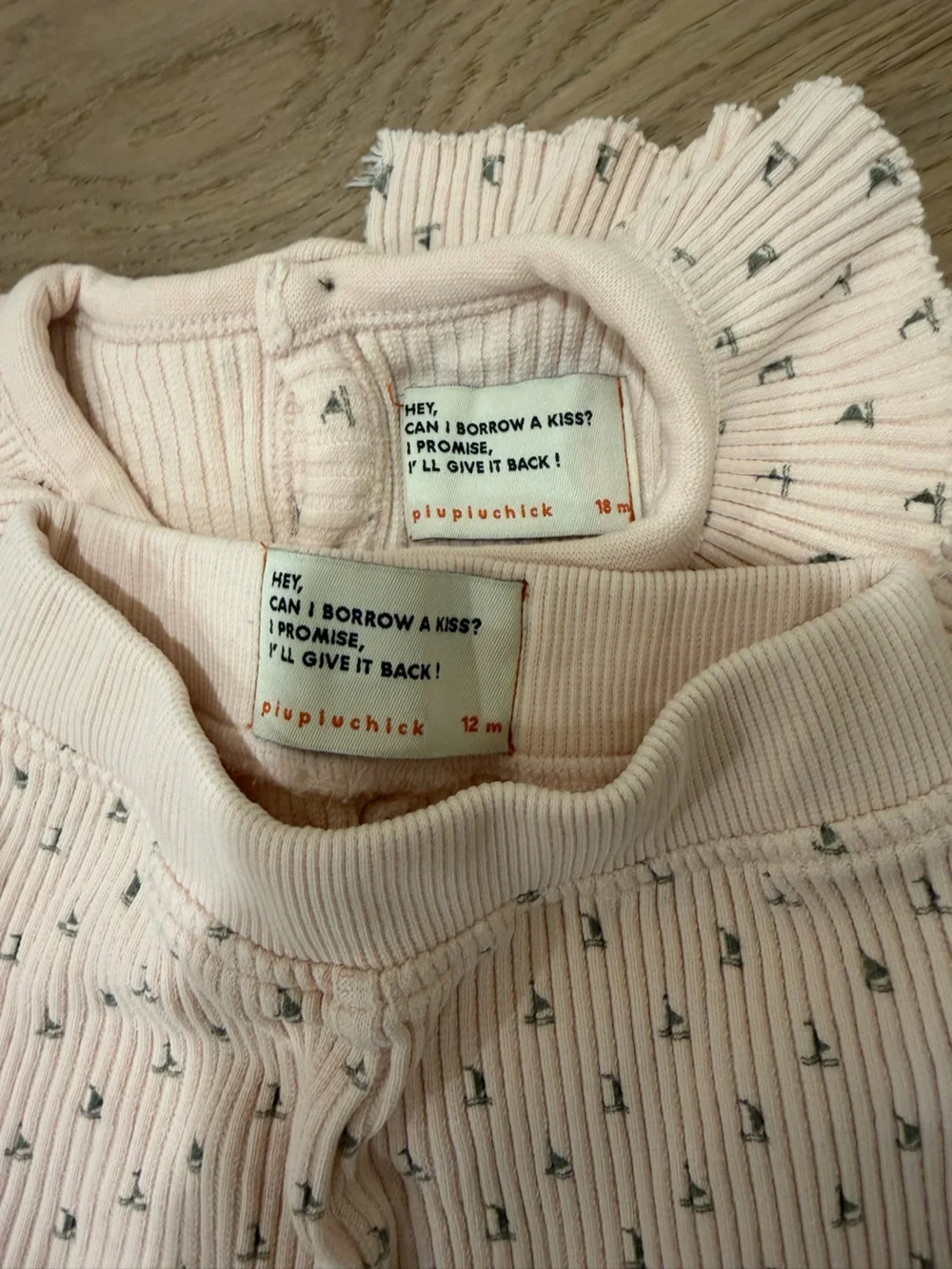 Piupiuchick Pink Ruffle-Trim Ribbed Baby One-Piece Bodysuit and Matching Pants